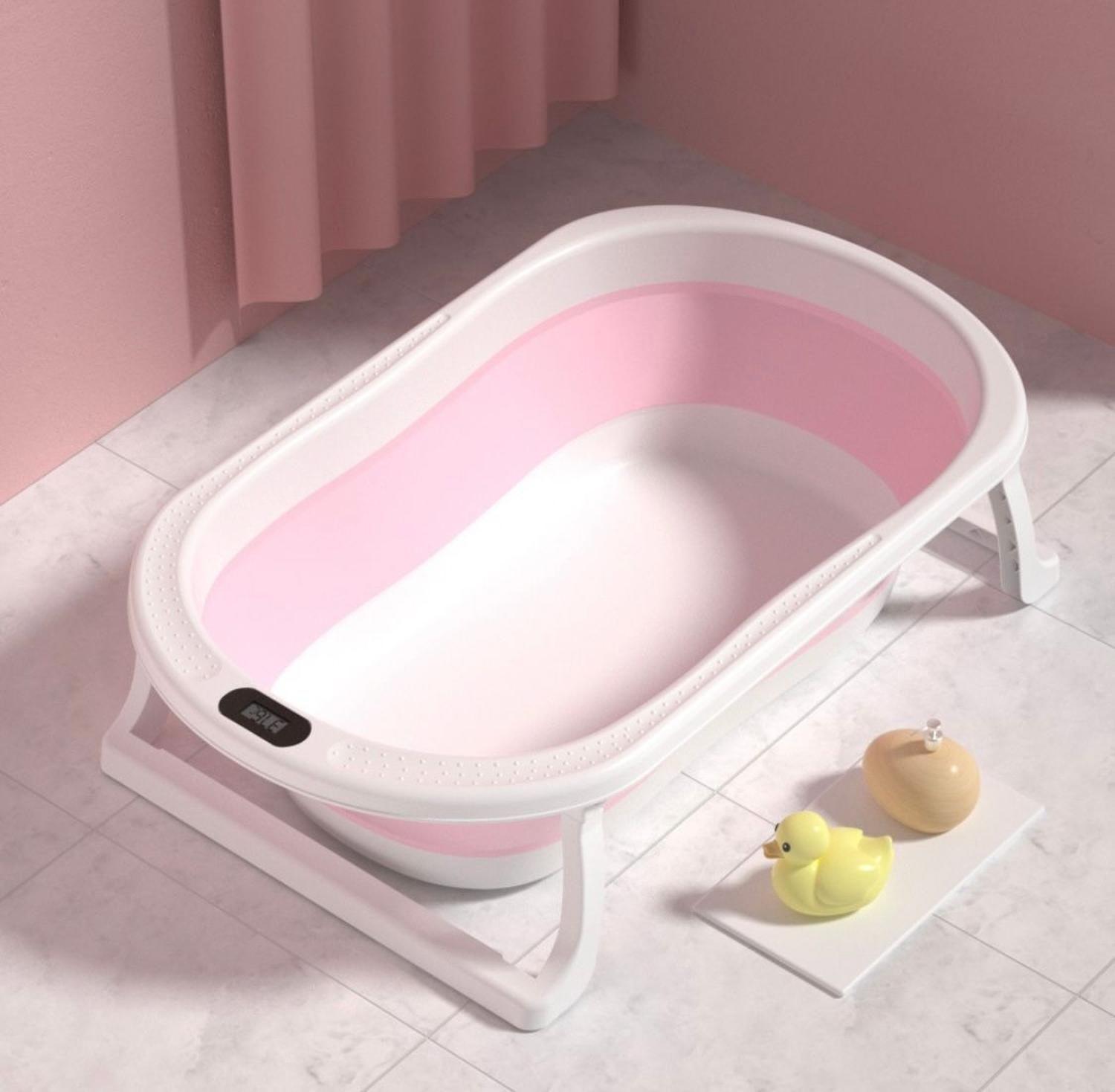 Bañera Plegable Bebé + Malla + Termómetro | Jagima Rosa Bañera Digital-3