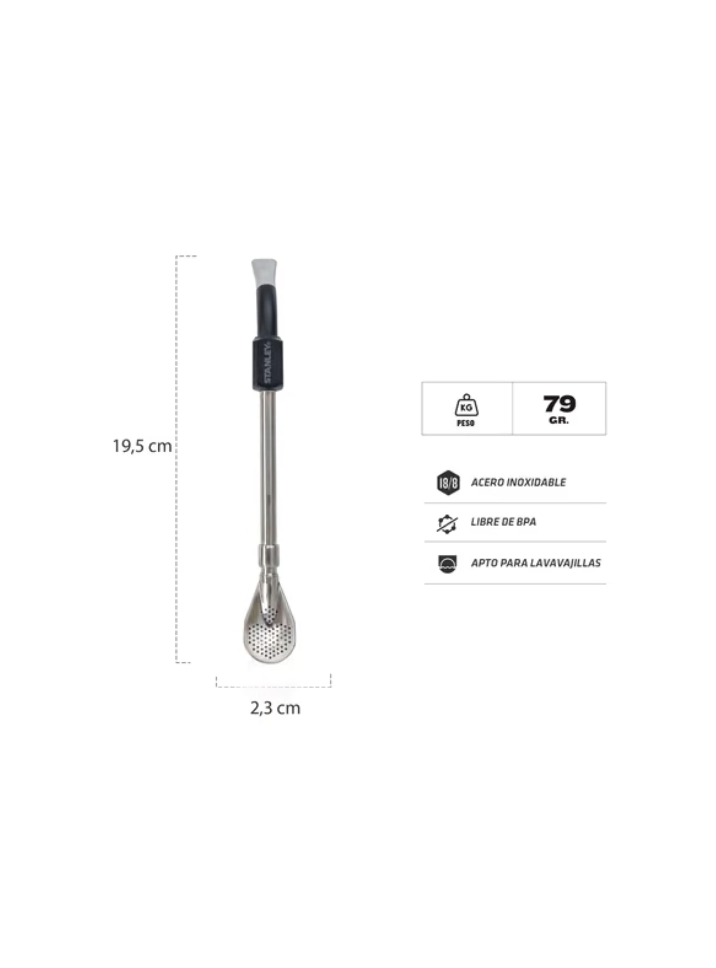 Bombilla Spoon Negra Yerba Mate Stanley-2