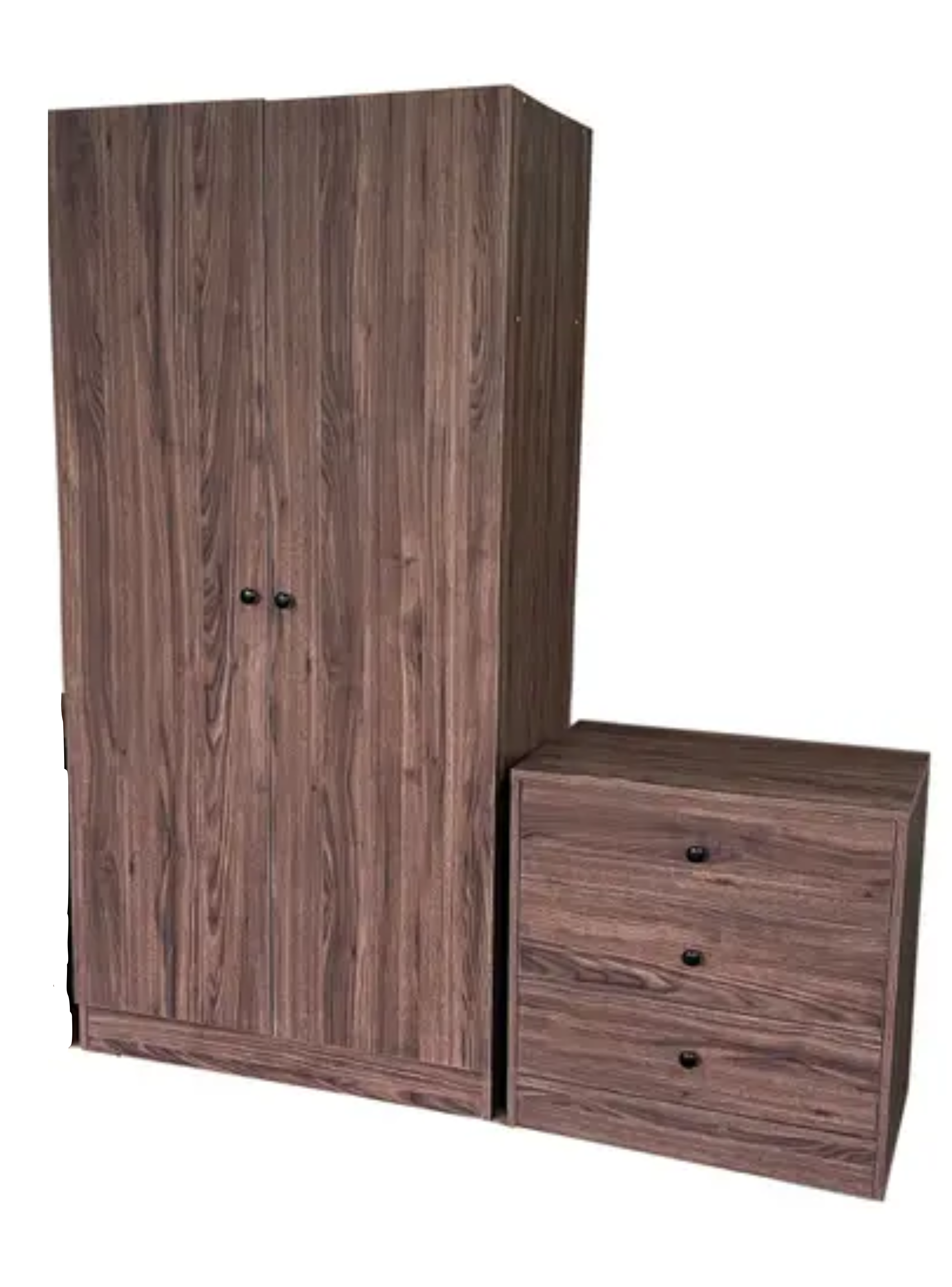 Combo clóset 2 puertas + cómoda 3 cajones + velador 1 cajón nuez-2