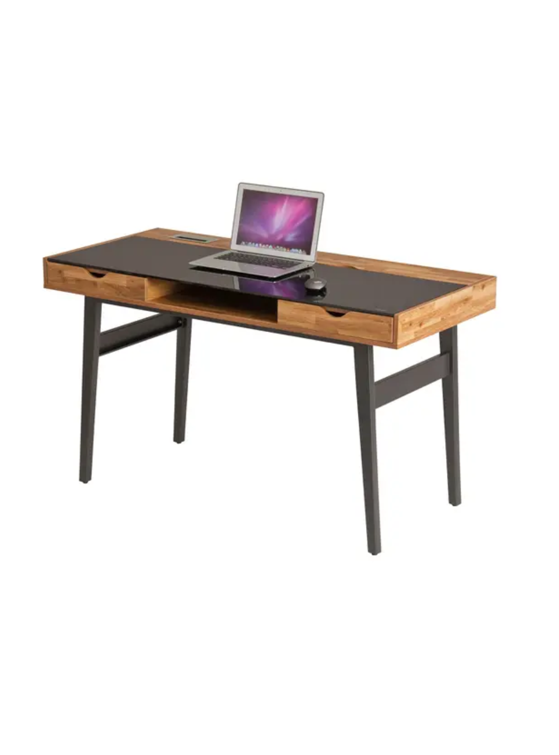 Escritorio 2 Cajones Effektiv roble negro 76x130x60 cm M Design-3