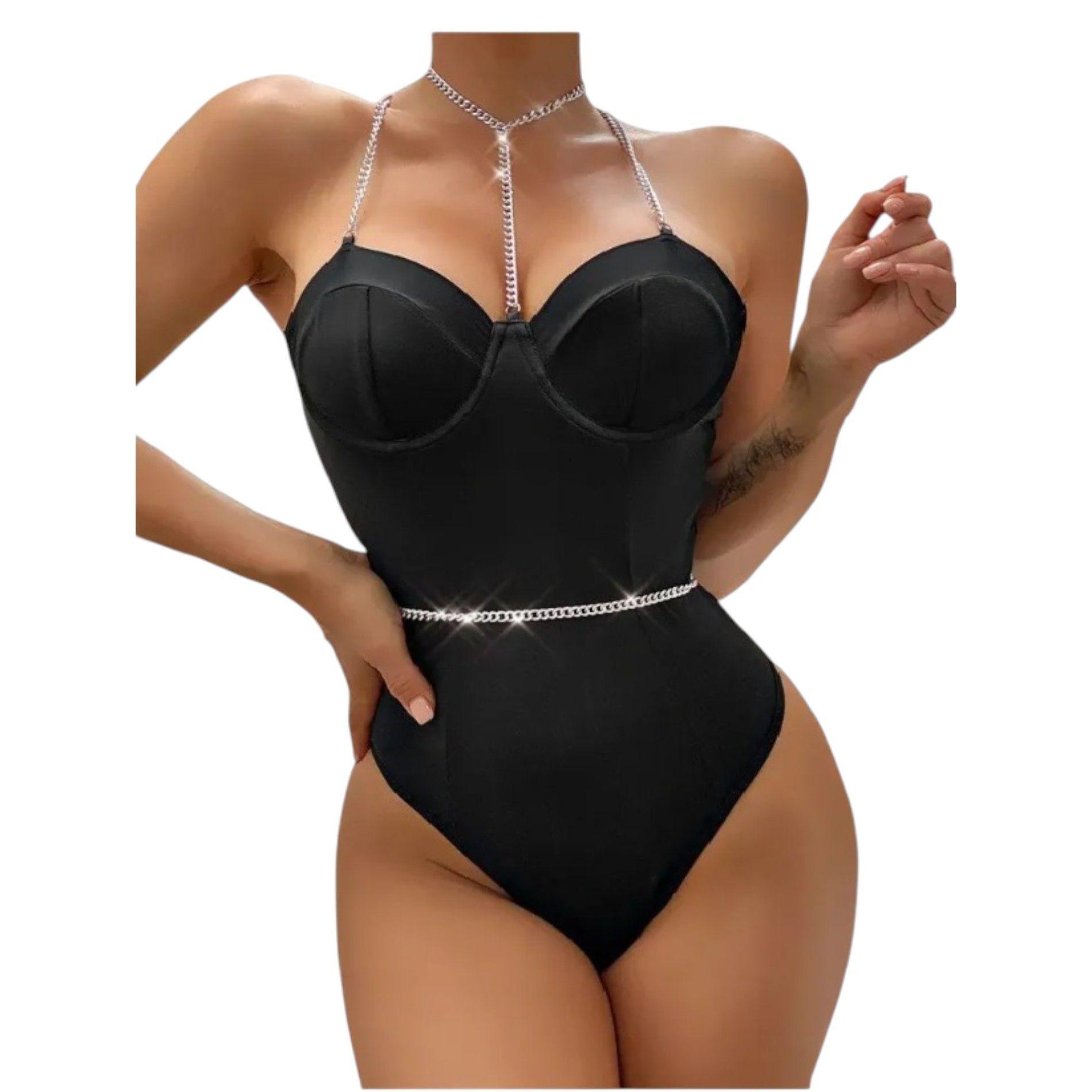Body Para Mujer Con Tirantes De Cadena Y Espalda Descubierta-0