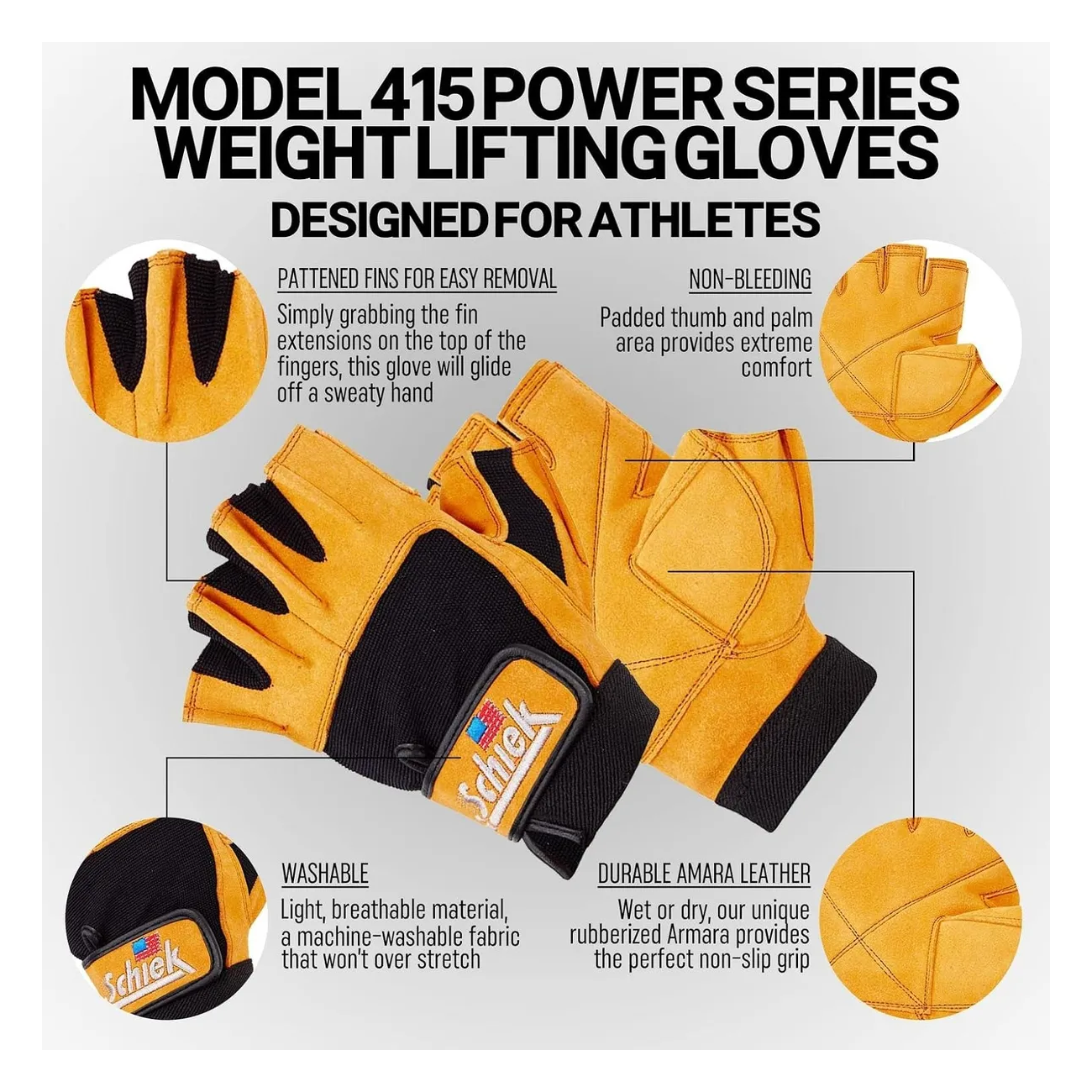 Guantes De Gimnasio Schiek 415 Power Series L  Antideslizante-4