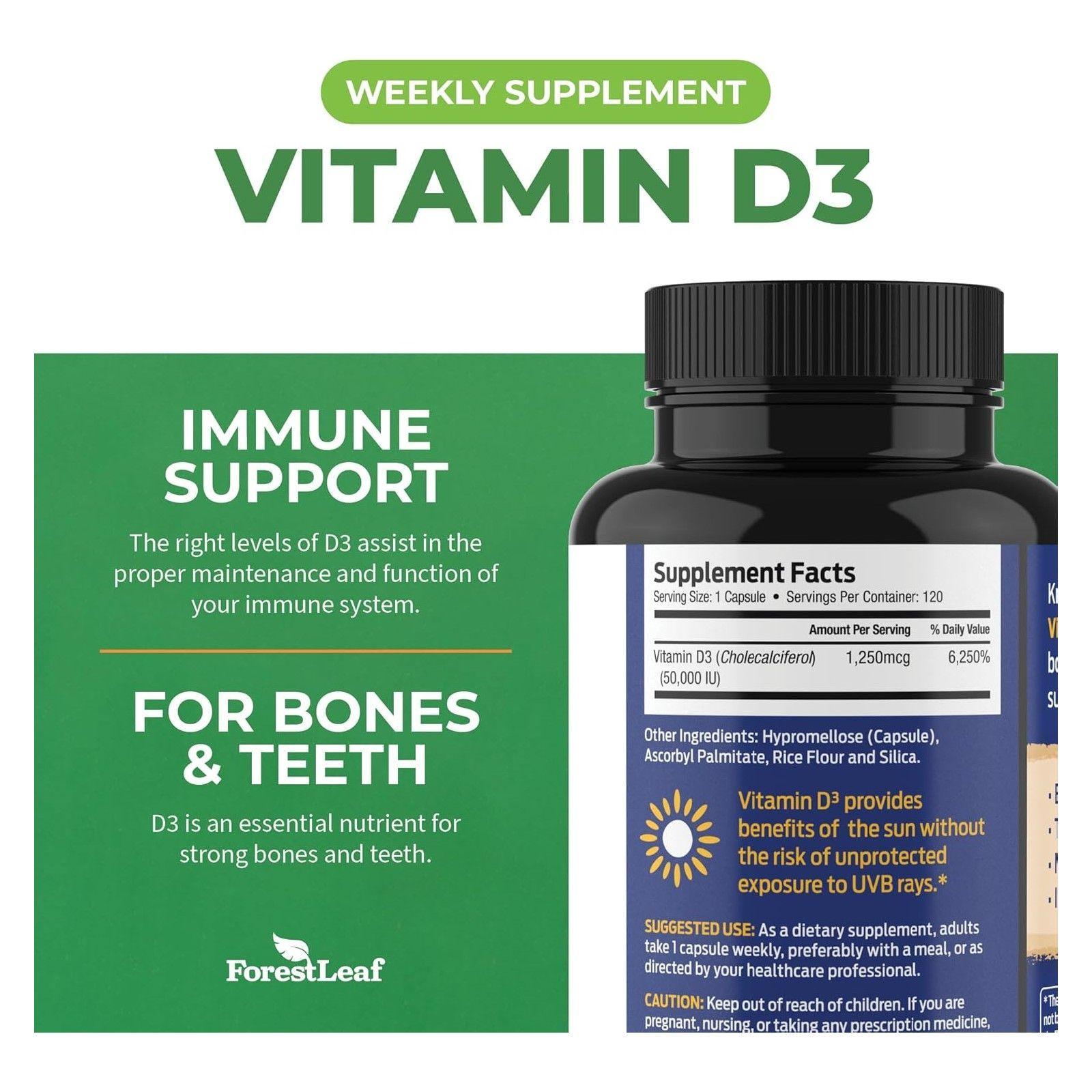 Forest Leaf Vitamina D Cholecalciferol D3 50000ui 1250mcg 120 caps-4
