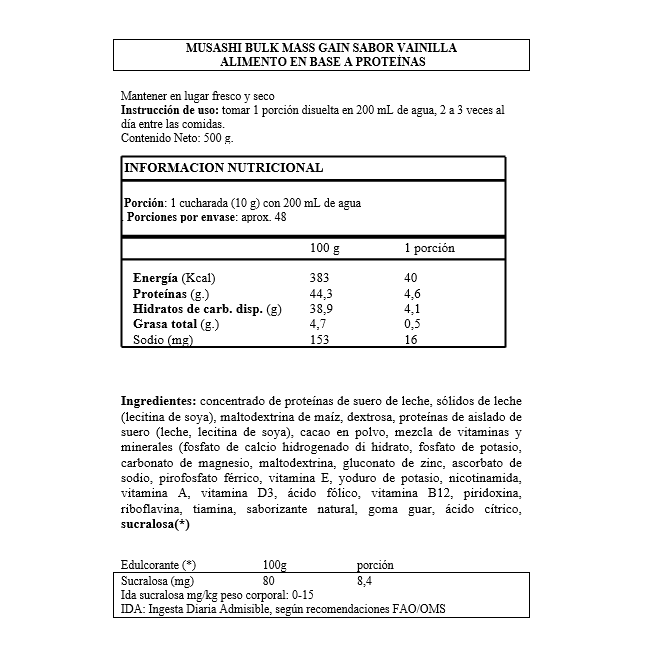 Musashi Proteina Bulk Mass Gain Whey Protein 1 Lbs Vanilla-4