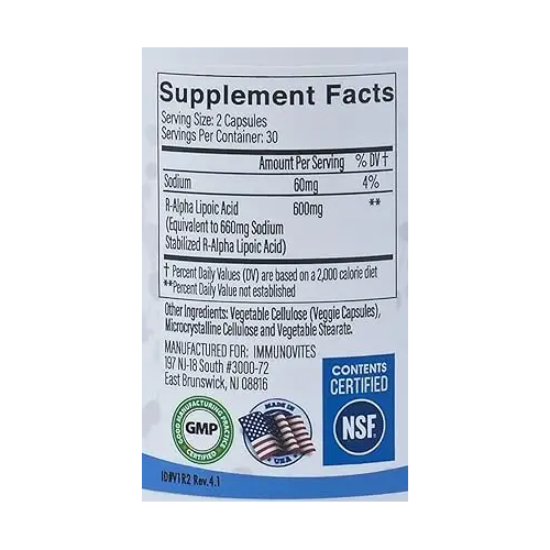 Acido Alfa Lipoico R Alpha Lipoic Acid 600mg 60 Caps-3