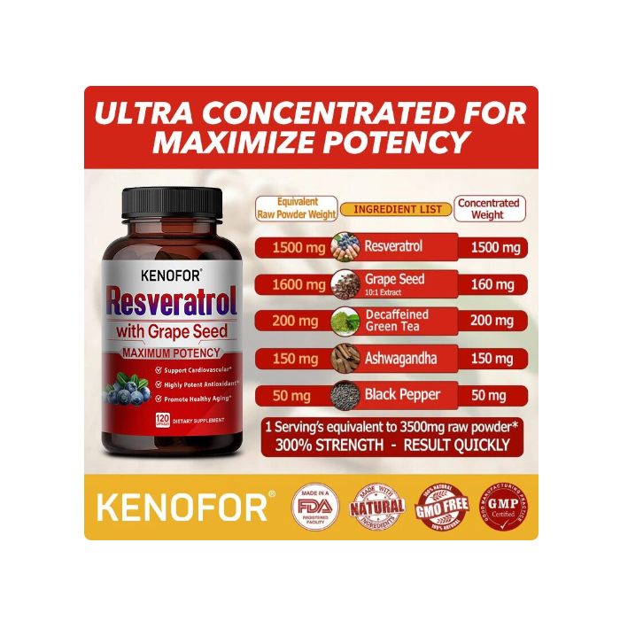 Kenofor Resveratrol Puro 3500mg Potente Antioxidante 120 caps-5