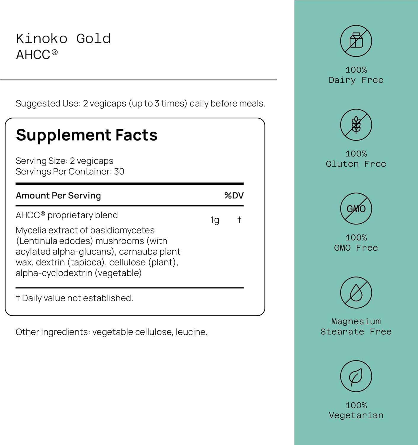 Ahcc Kinoko Gold 1000mg Para Inmunidad y Actividad Celular Negativa 60 caps-6