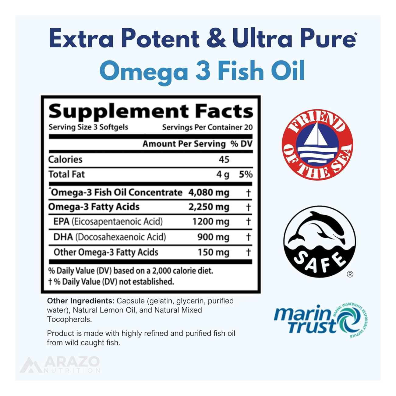 Fish Oil Omega 3 Arazo Nutrition 4080mg 120 Softgels-6