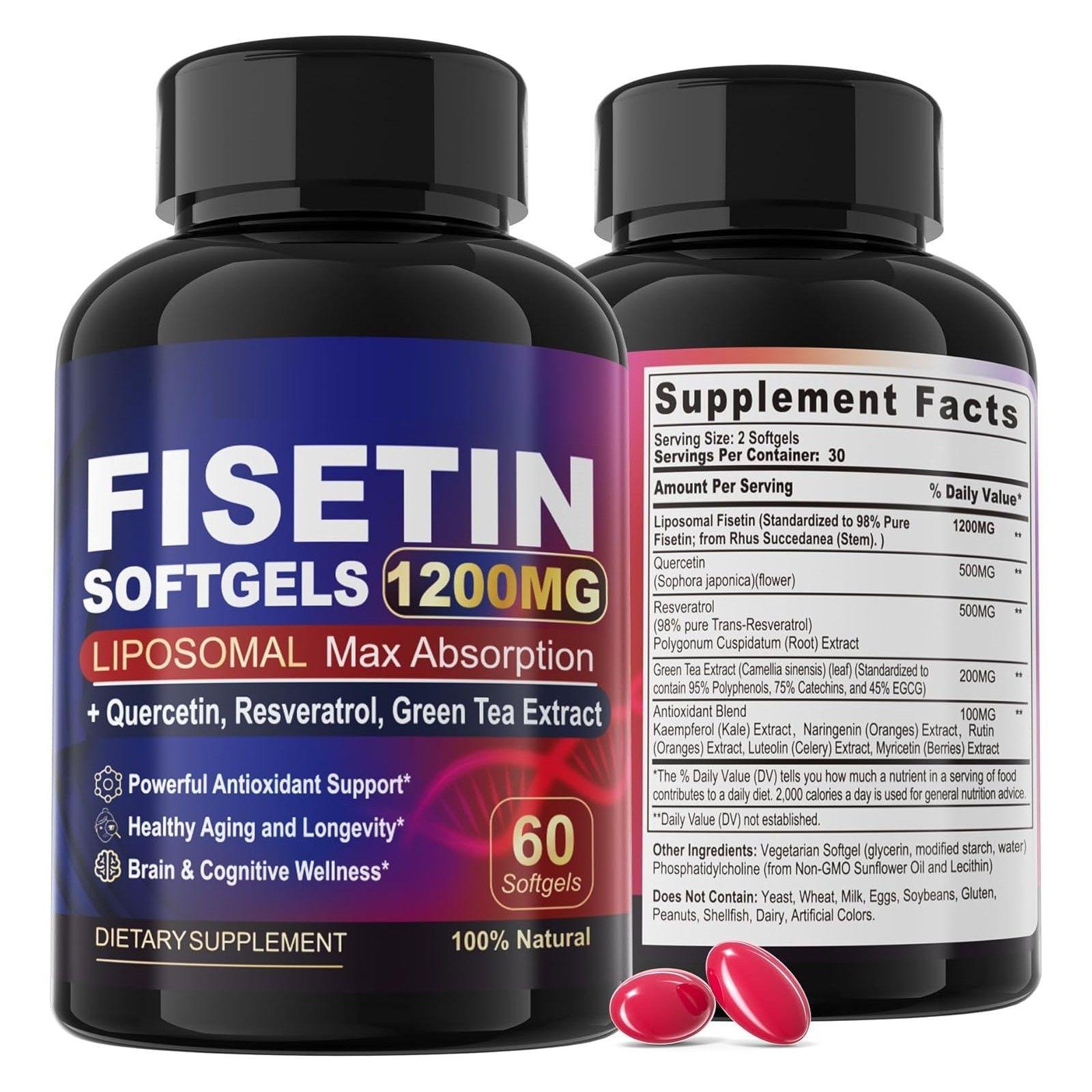 Fisetina Liposomal 1200mg Antioxidante Memoria Polifenoles 60 Softgel caps-0