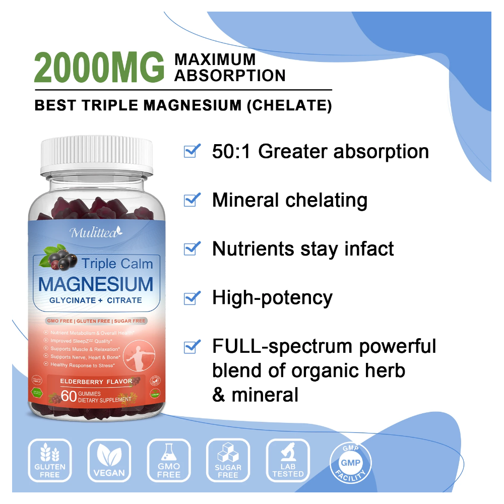 Tripe Calm Magnesio En Gomitas 2000mg 60u Sabor Eldelberry-2