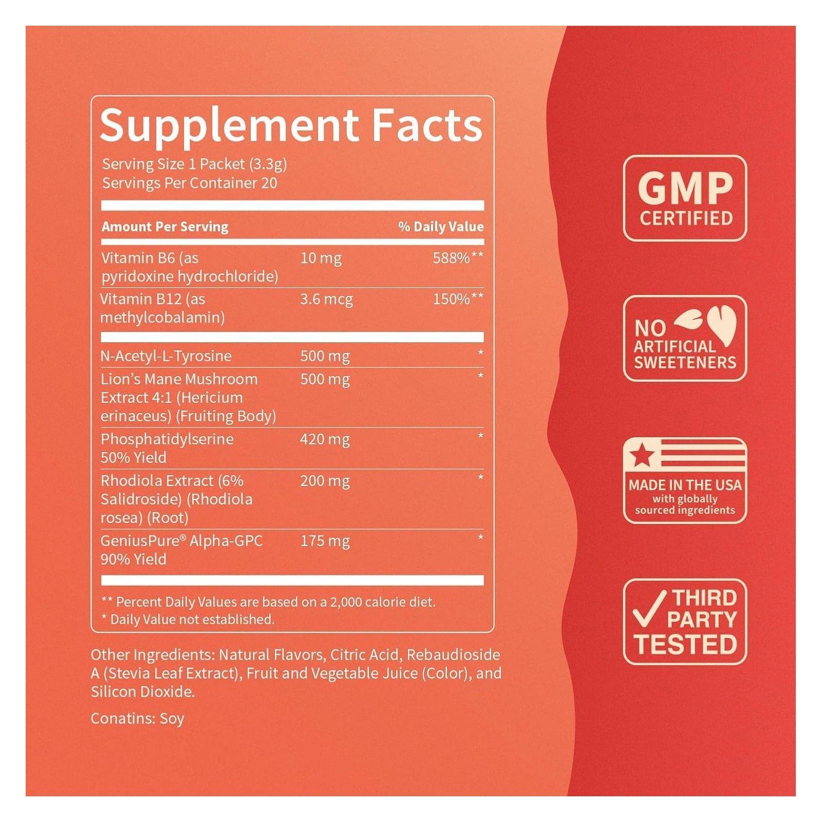 Super Focus Bebida En Polvo Vitaminas B12 Minerales Mejoran la Concentracion Memoria 20u Fruit Punch-6