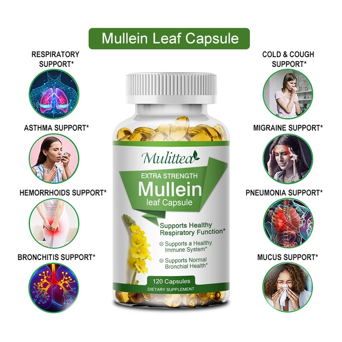 Mullein 1000mg Orgánico Extracto Limpieza Pulmonar 120 Cap.-2