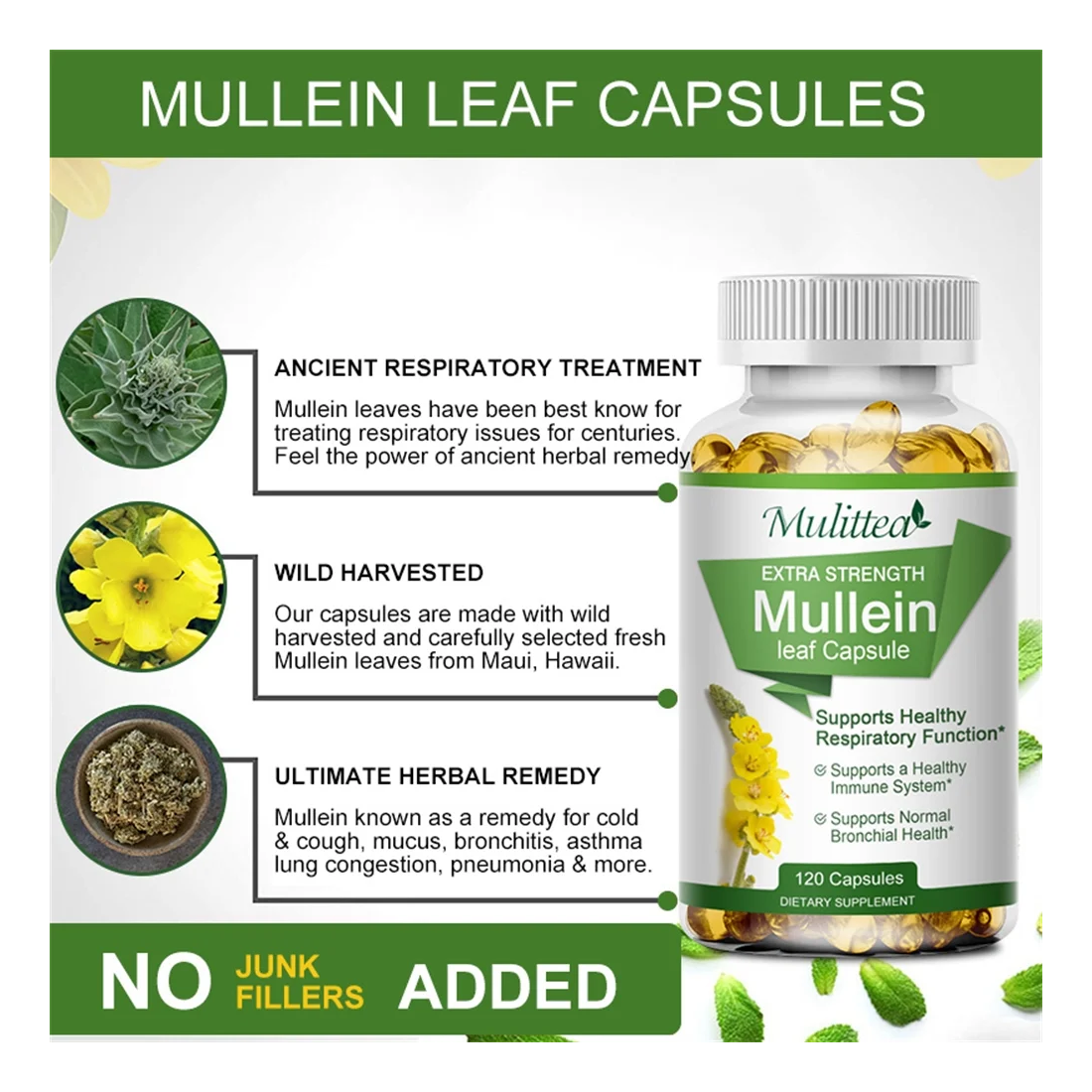 Mullein 1000mg Orgánico Extracto Limpieza Pulmonar 120 Cap.-5