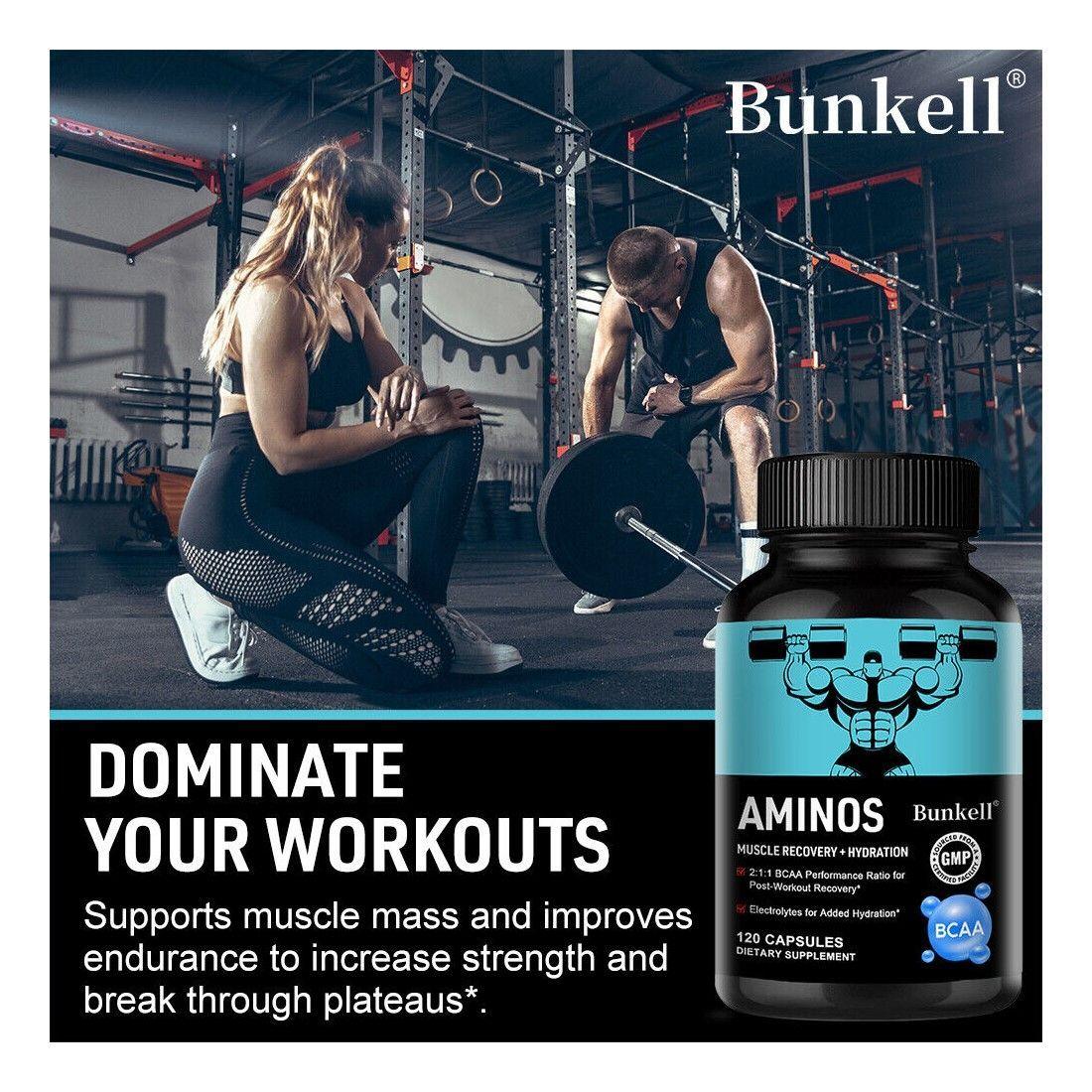 Bunkell Aminos Hydro Bcaa Aminoacidos Crecimiento Muscular 120 Caps-2