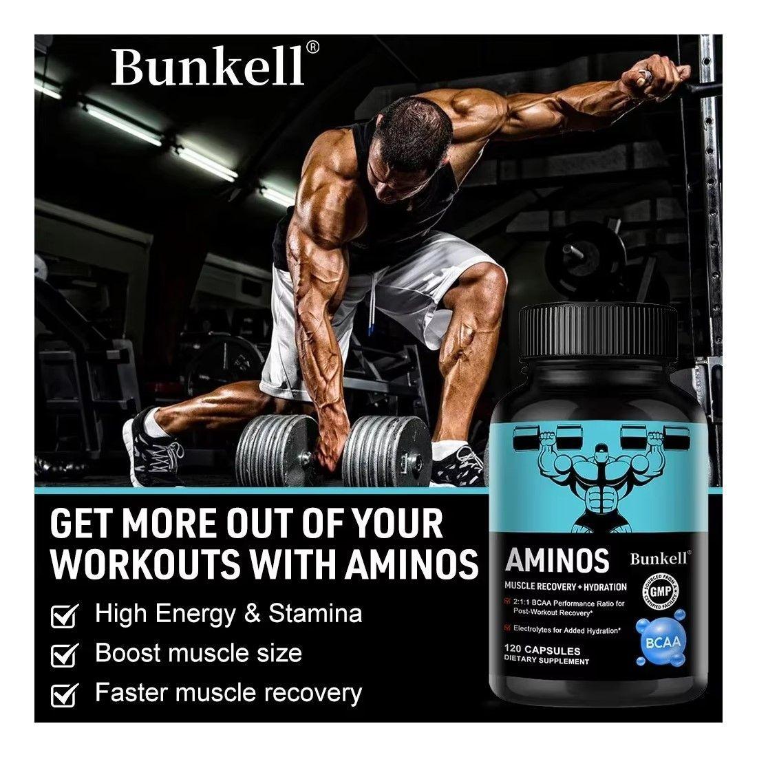 Bunkell Aminos Hydro Bcaa Aminoacidos Crecimiento Muscular 120 Caps-4