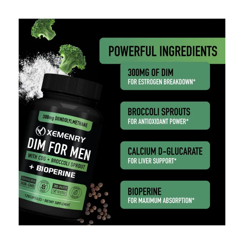 Suplemento Dim For Men 300mg Broccoli CDG Bioperine 120 Cápsulas-1