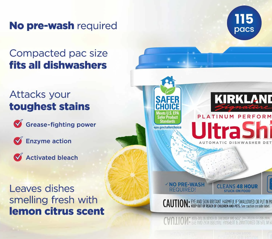 Kirkland Lavavajillas Ultra Shine Detergente En Pods 115 Un-5