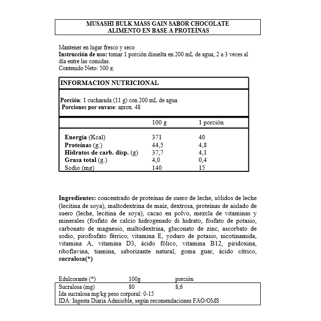 Musashi Proteina Bulk Mass Gain Whey Protein 1 Lbs Chocolate-3