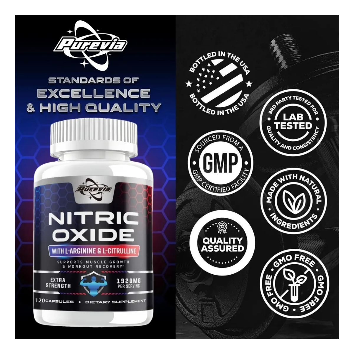 Suplemento Nitrix Aumento de Oxido Nítrico Purevia 1920mg Energia Definicion 120 Caps-2