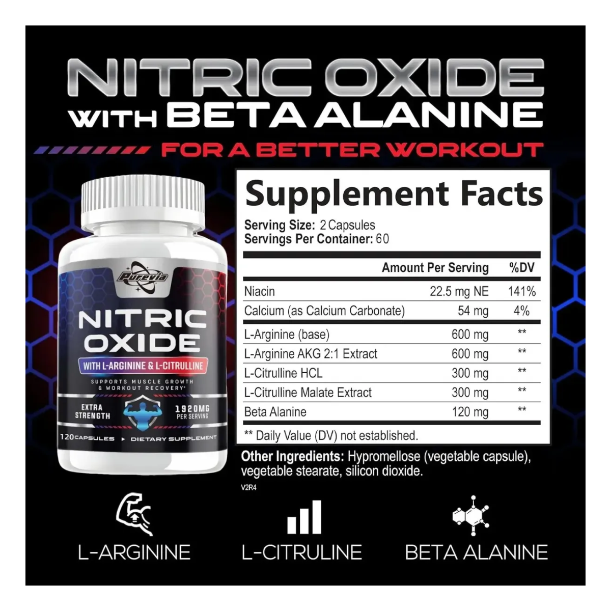 Suplemento Nitrix Aumento de Oxido Nítrico Purevia 1920mg Energia Definicion 120 Caps-5