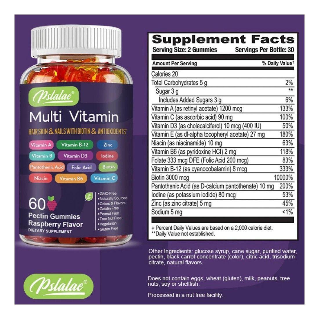 Pslalae Biotina Gomitas Vitaminas Cabello Piel Uñas Hair Skin Nails 60 Unid-6