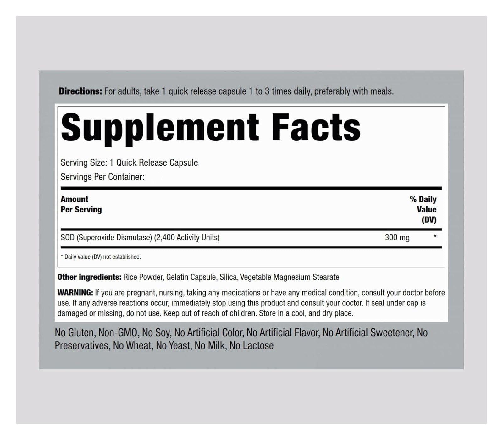 Piping Rock SOD Superoxido Dismutasa 300mg 100 QR caps-6