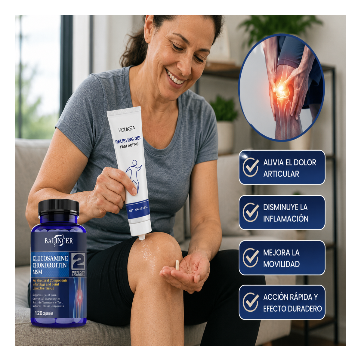 Balincer  Glucosamina 1500Mg MSM + Gel Alivio Articulacion Rapido Efecto-1