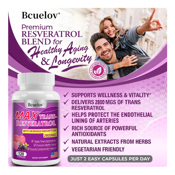 Bcuelov Max Trans-resveratrol 2800mg Resveratrol 120 caps-4