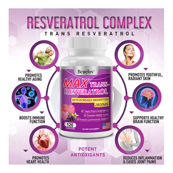 Bcuelov Max Trans-resveratrol 2800mg Resveratrol 120 caps-5
