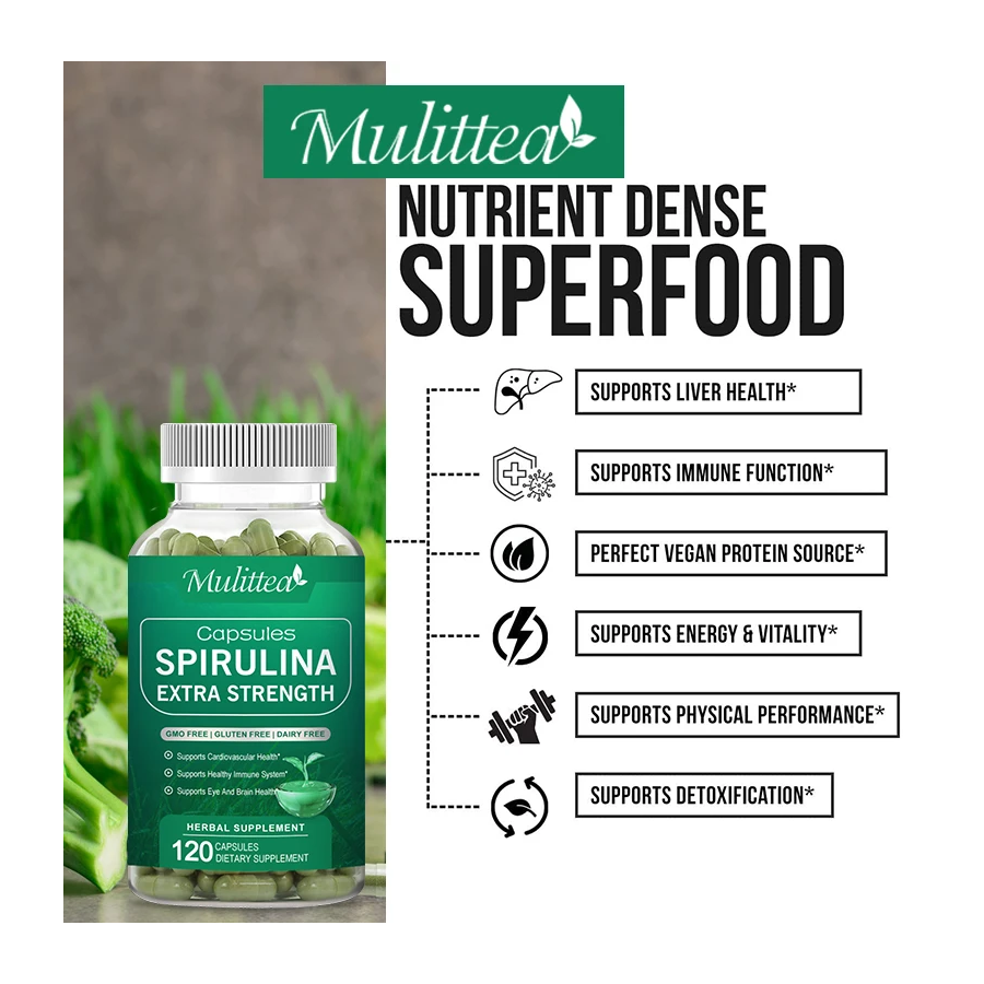 Spirulina 100% Organica Super Alimento Verde 2000mg Extra Strength120 Caps-4