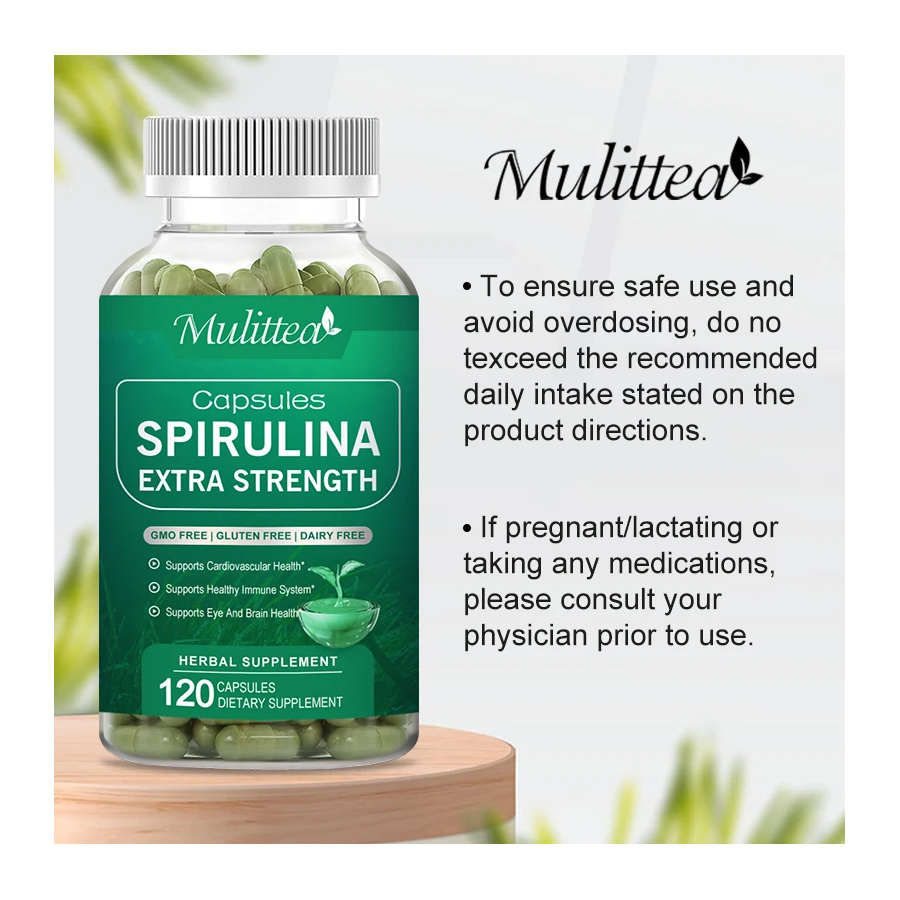Spirulina 100% Organica Super Alimento Verde 2000mg Extra Strength120 Caps-5