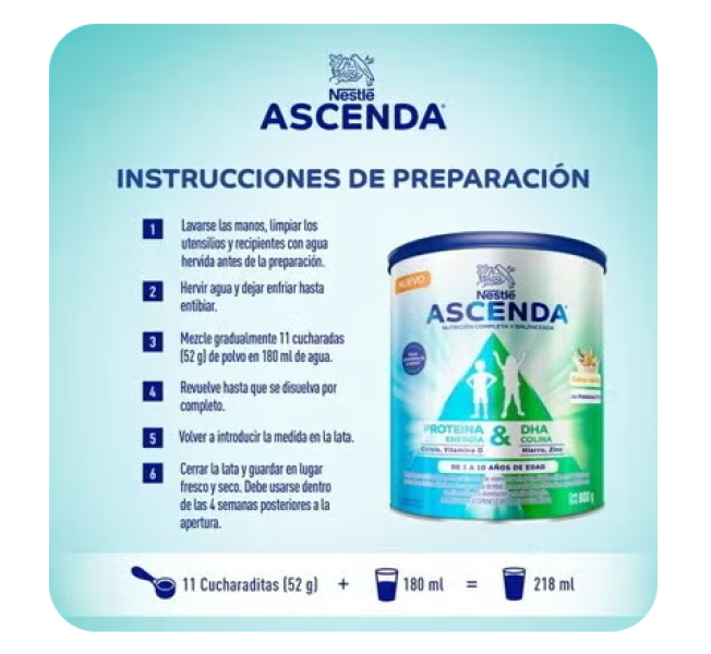 Nestle Ascenda Suplemento Infantil Mejora Crecimiento 800gr-2