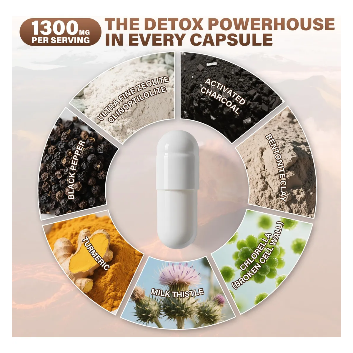 Zeolita Micronizada 1300mg Detox Natural Carbon Activado Limpieza 60 caps-5