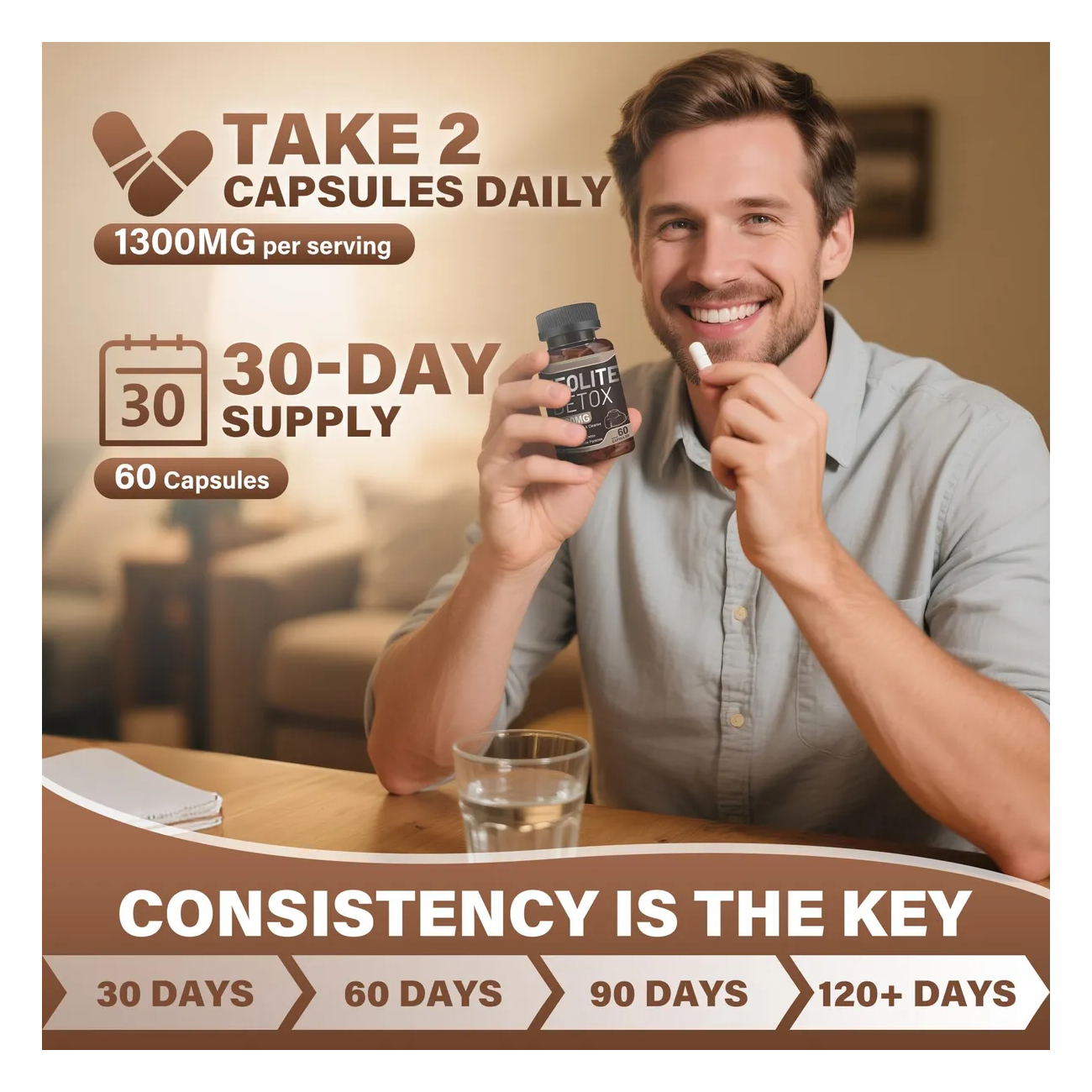 Zeolita Micronizada 1300mg Detox Natural Carbon Activado Limpieza 60 caps-7