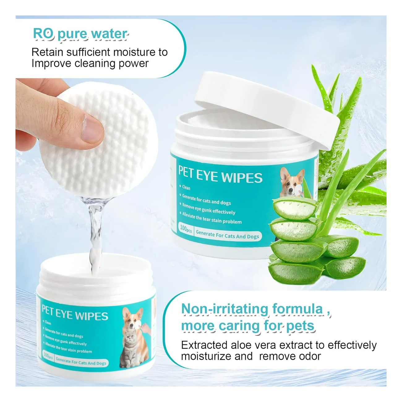 Pet Eye Wipes Toallitas Limpiadoras Ojos Perros Gatos 100 Un-2