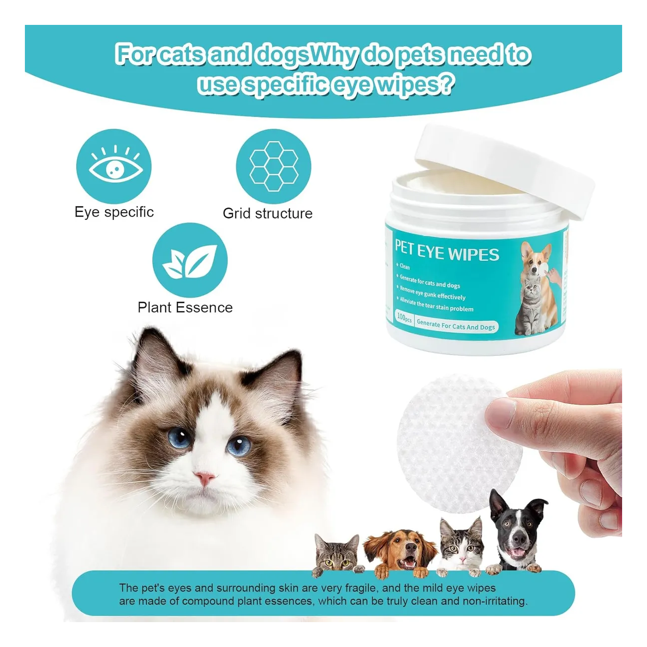 Pet Eye Wipes Toallitas Limpiadoras Ojos Perros Gatos 100 Un-3