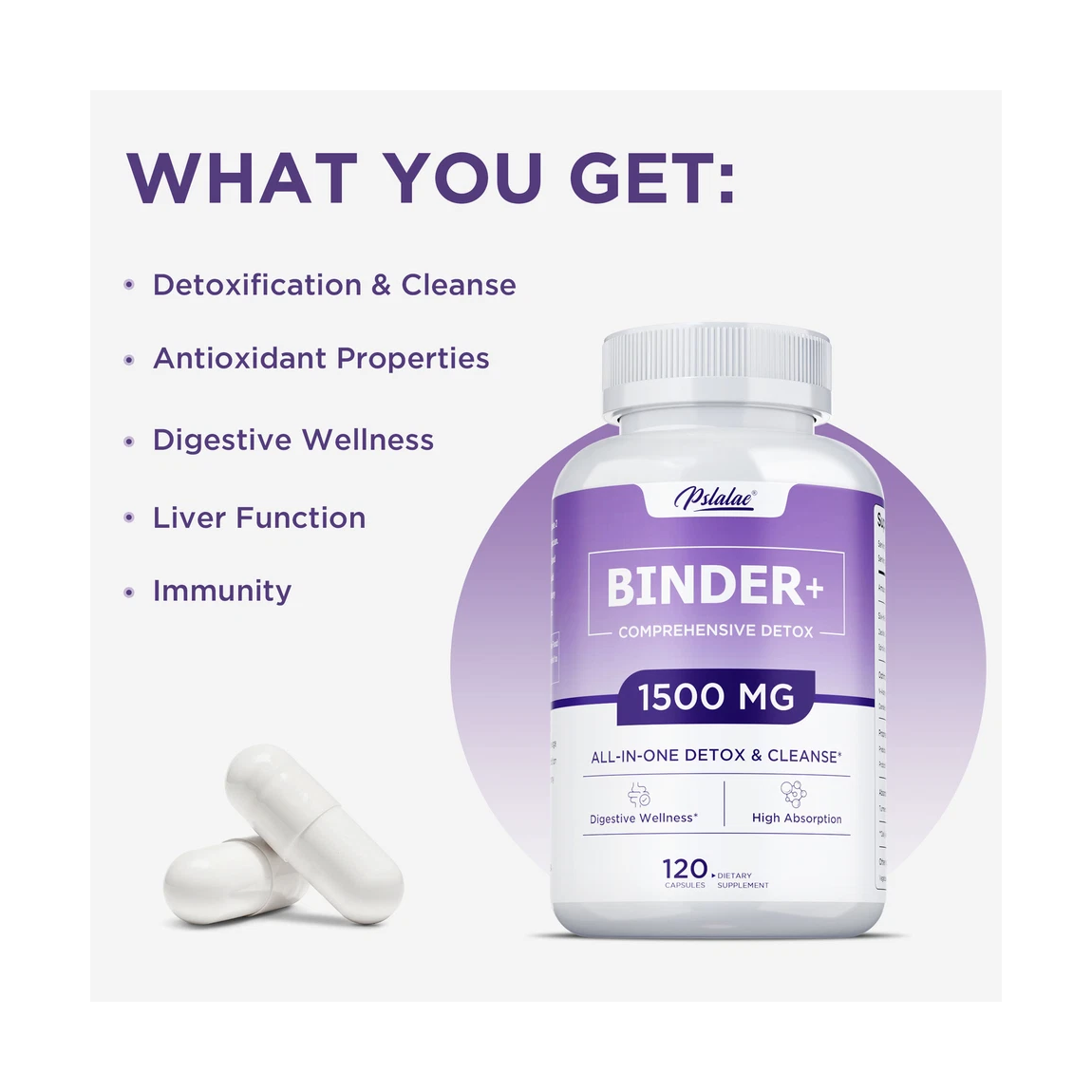 Binder+ Nac 1500mg Detox Cleanse Limpieza Colon Higado 120 Cápsulas-2