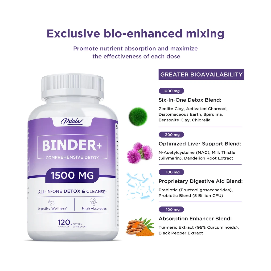 Binder+ Nac 1500mg Detox Cleanse Limpieza Colon Higado 120 Cápsulas-4