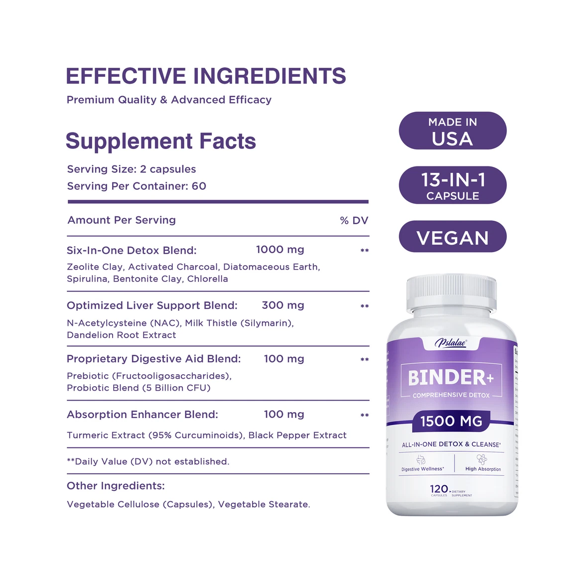 Binder+ Nac 1500mg Detox Cleanse Limpieza Colon Higado 120 Cápsulas-6