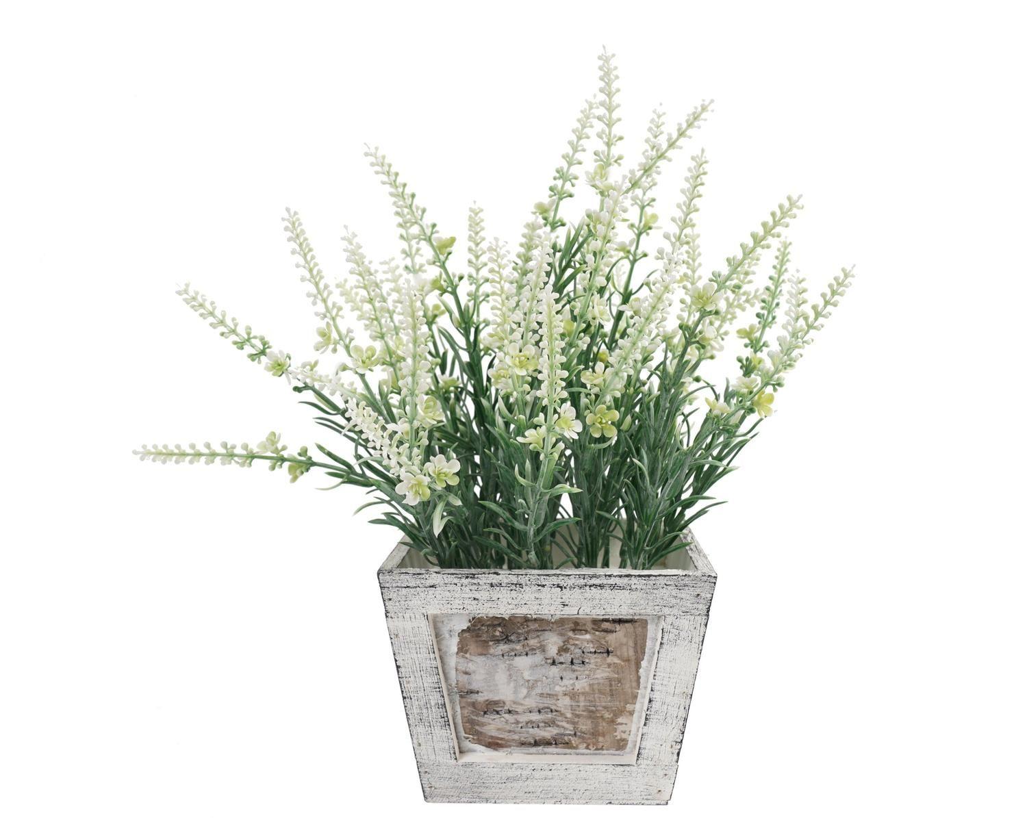 Planta artificial Lavanda Blanca En Macetero De Madera 32 Cm-0
