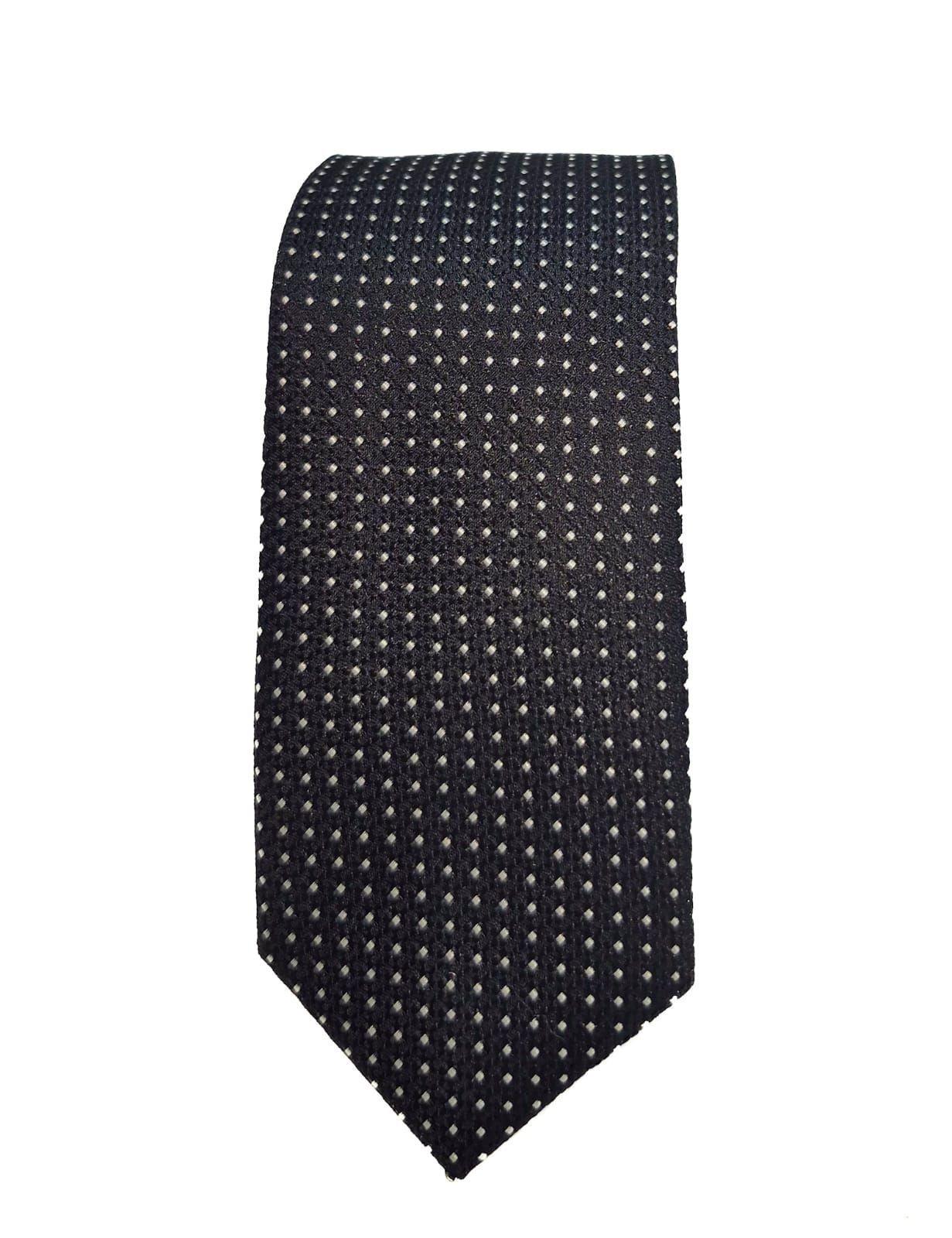 CORBATA NEGRA PUNTILLISMO CON BLANCO 5CM-1