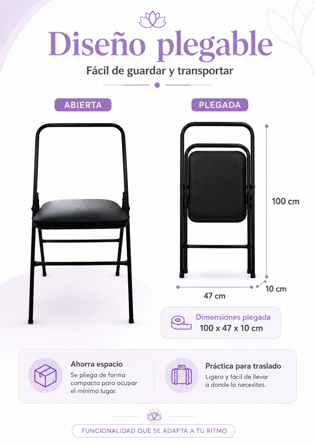 Silla Yoga Iyengar Plegable Acero Ecocuero-2