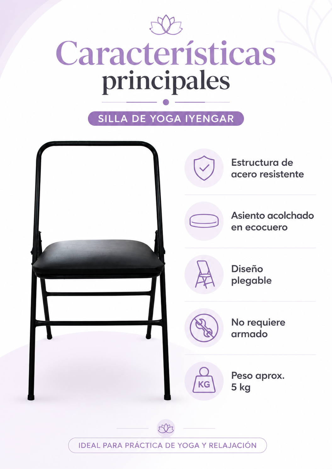 Silla Yoga Iyengar Plegable Acero Ecocuero-3