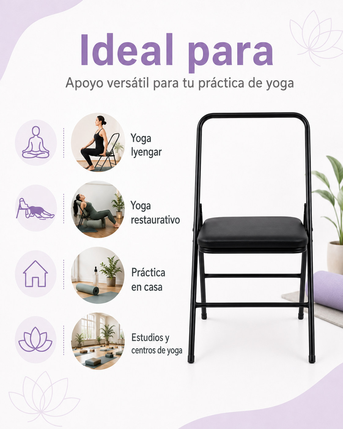 Silla Yoga Iyengar Plegable Acero Ecocuero-4