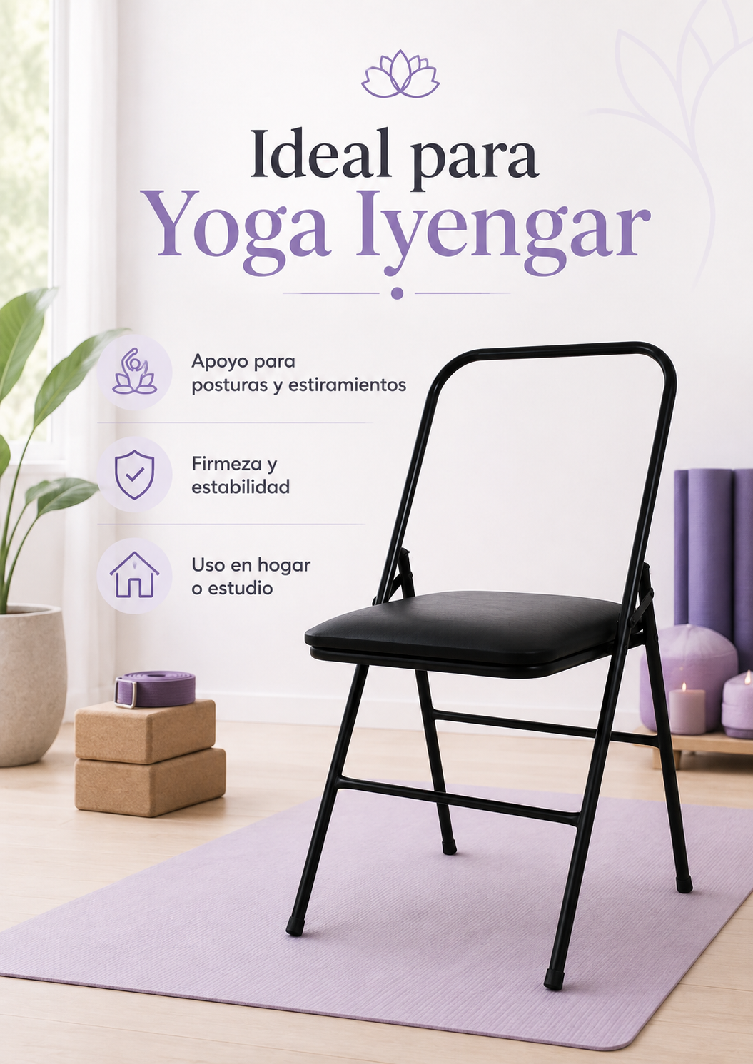 Silla Yoga Iyengar Plegable Acero Ecocuero-5