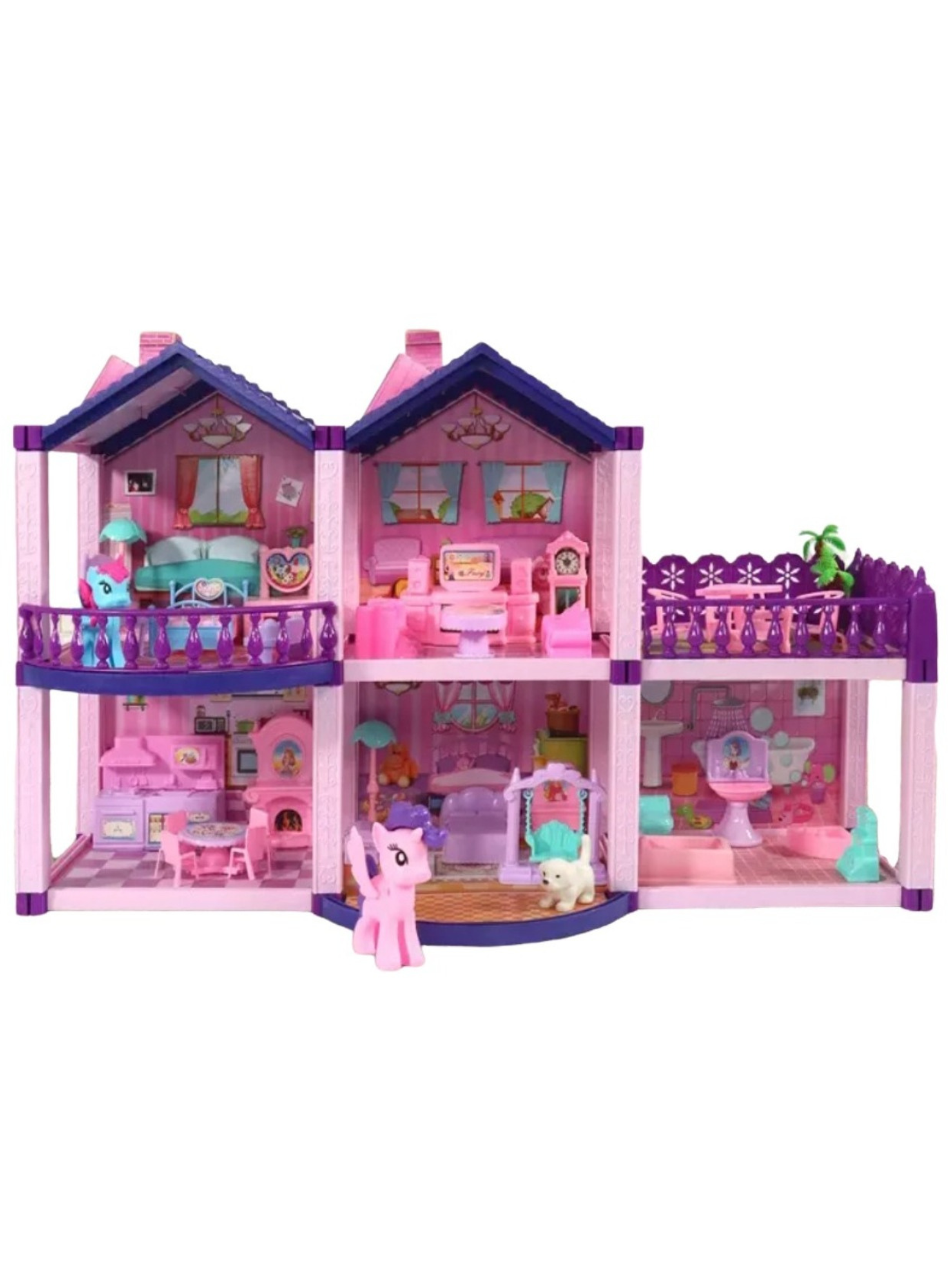 Casa De Muñecas Infantil Con Muebles Y Animales 60x22x38 Cm-0