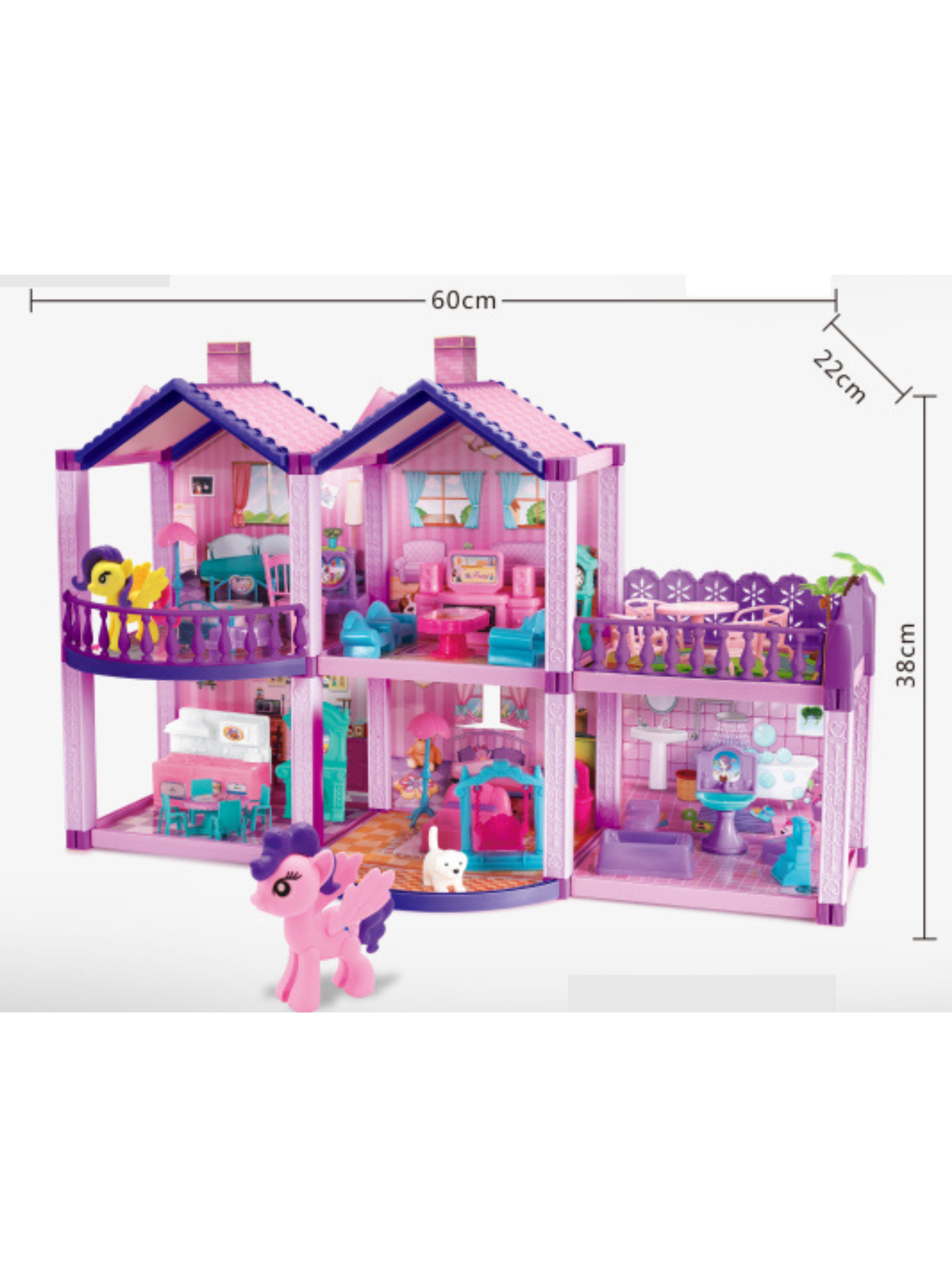 Casa De Muñecas Infantil Con Muebles Y Animales 60x22x38 Cm-1