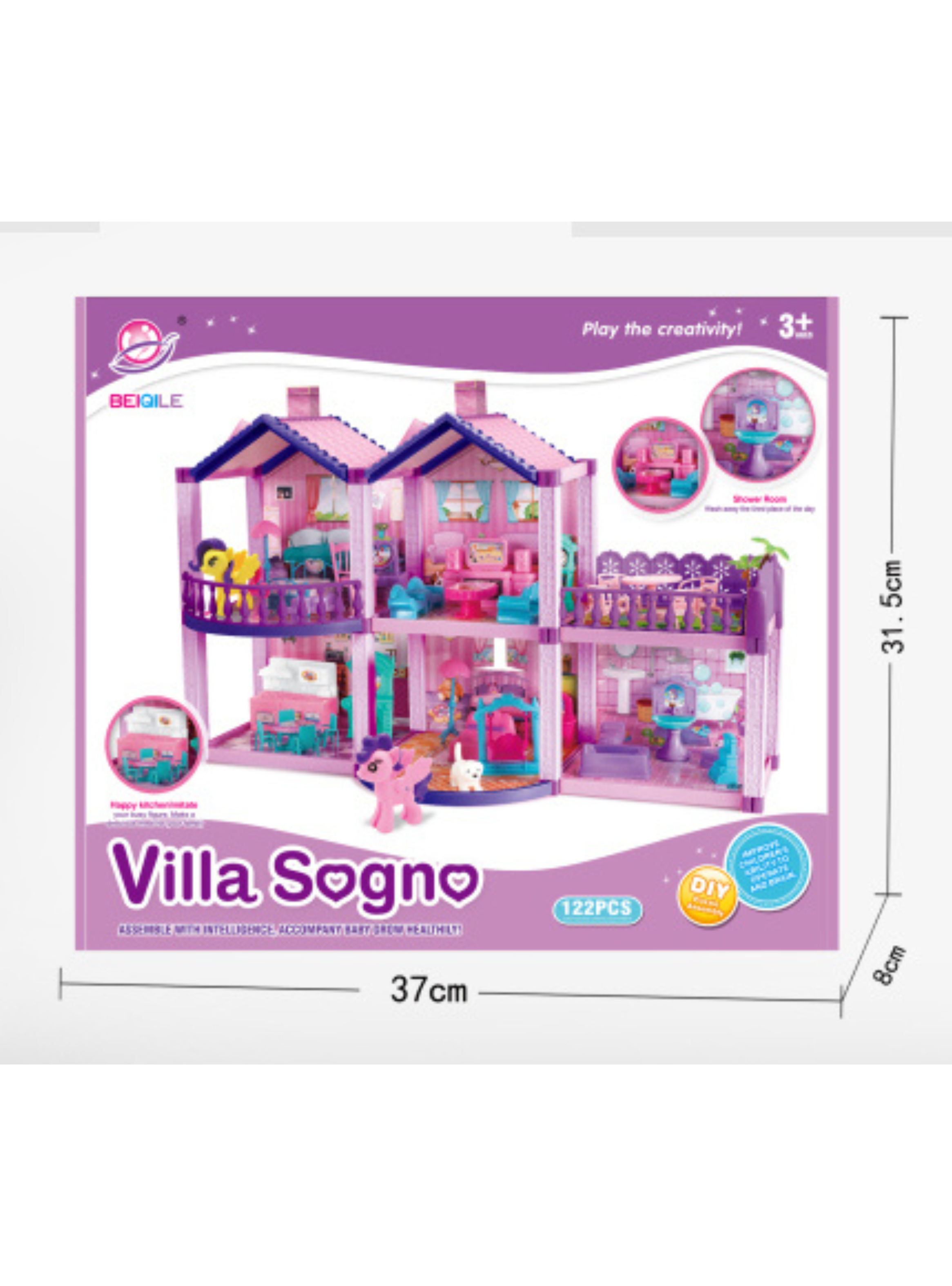 Casa De Muñecas Infantil Con Muebles Y Animales 60x22x38 Cm-2