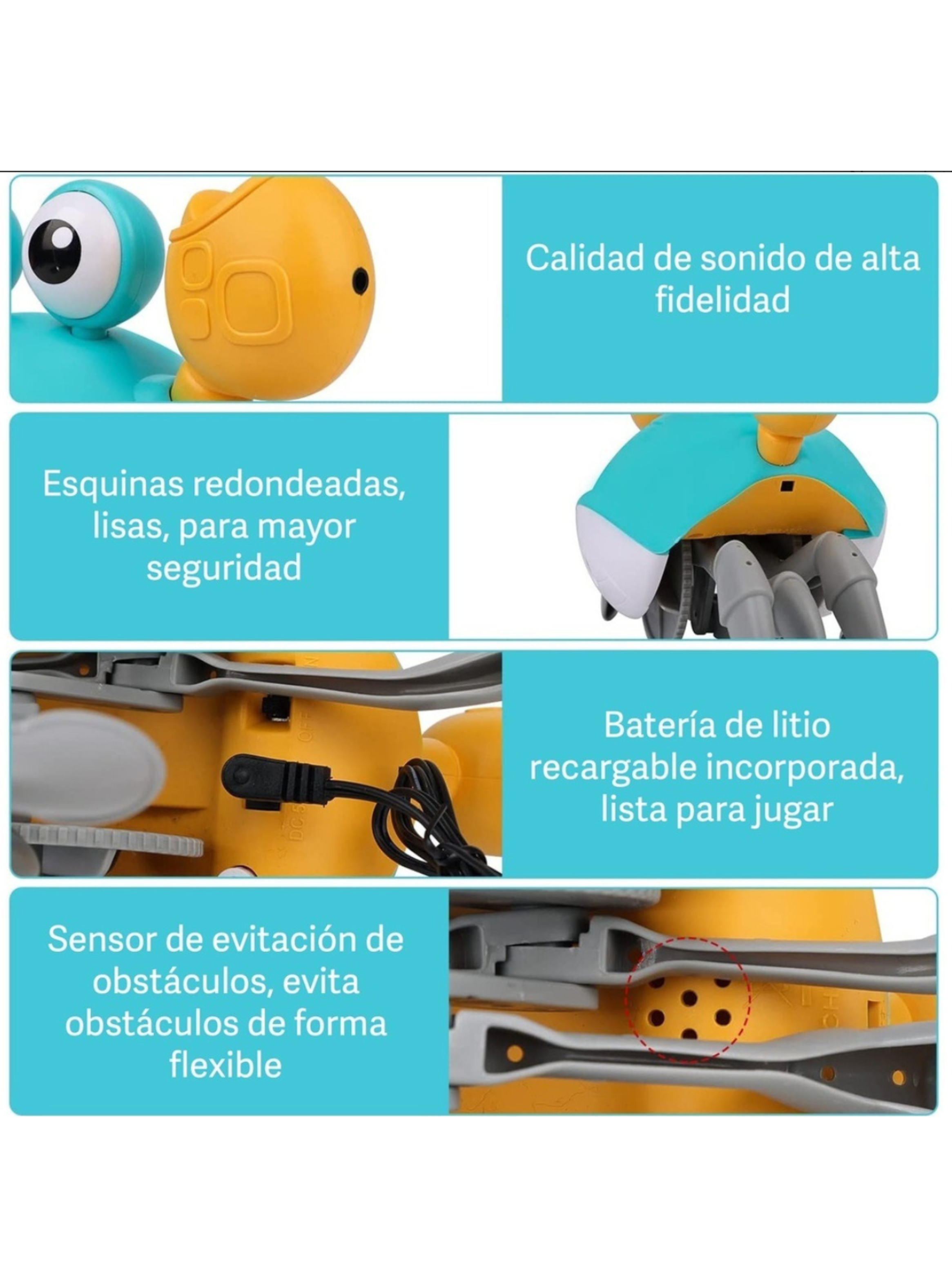 Cangrejo Musical Y Luz Led, Con Sensor Para Evitar Obstáculo-2