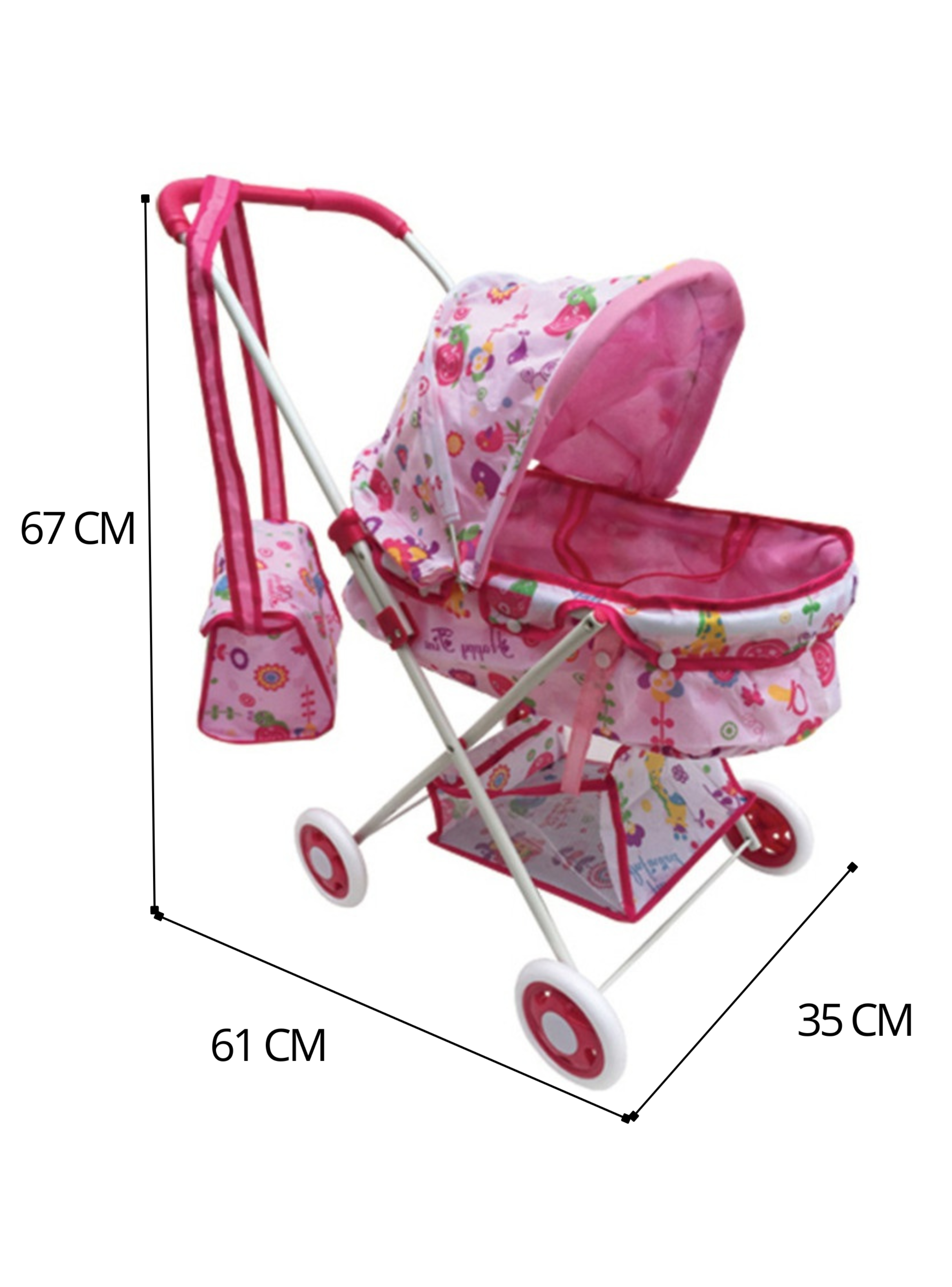 Coche Moises Metálico Con Bolso Para Niños Juguete, 67 Cm-2